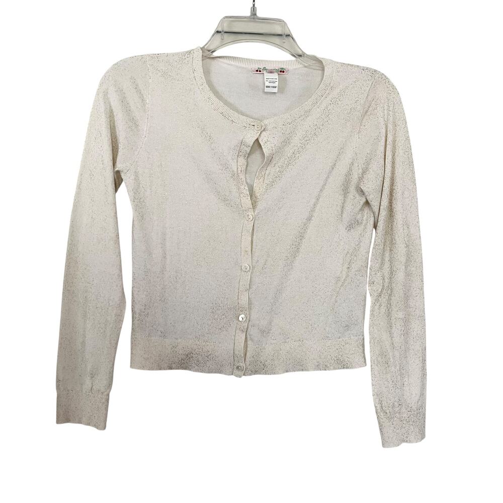 Bonpoint Girls Ecru Gold Splatter Lightweight Cardigan Sweater Size 12